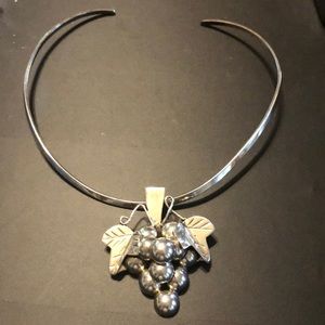 Sterling silver Mexico necklace grape pin brooch